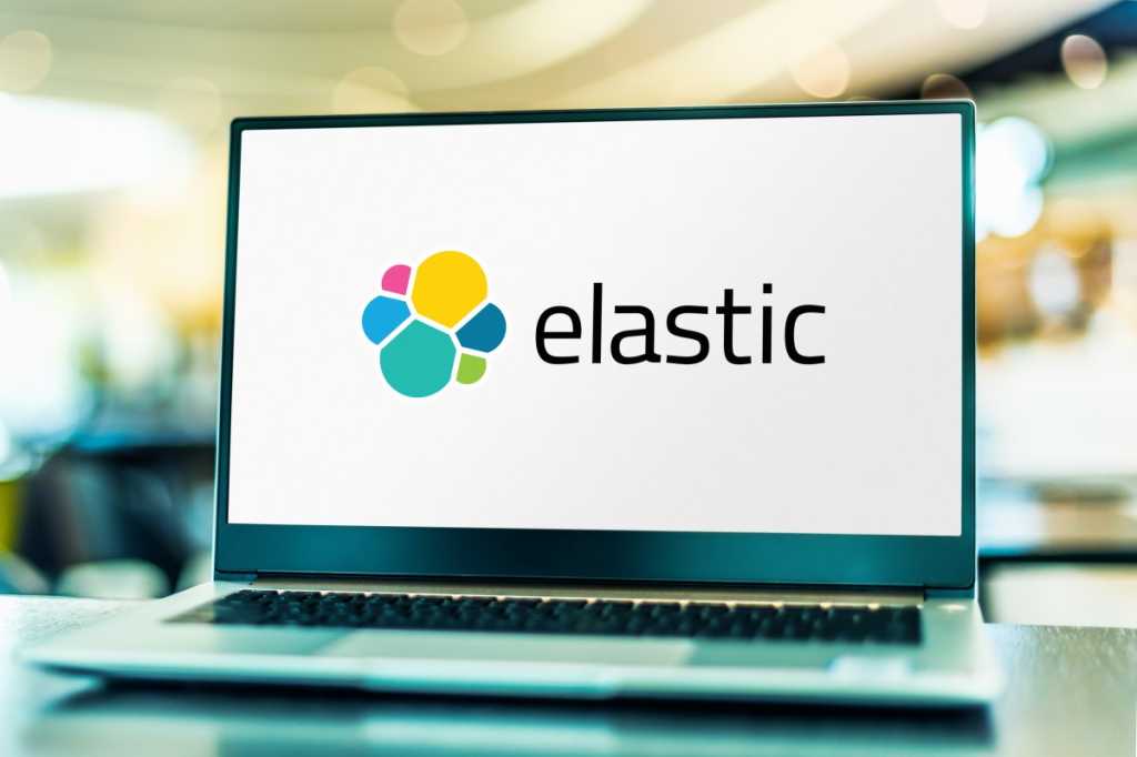 A logo for the company Elastic displayed on a laptop.