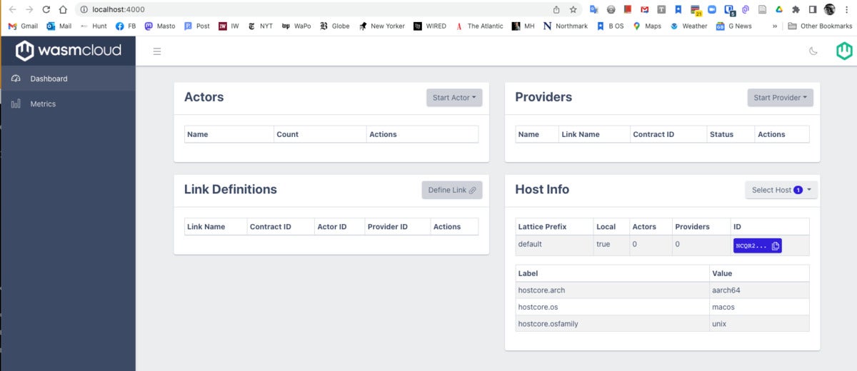 wasmCloud local dashboard