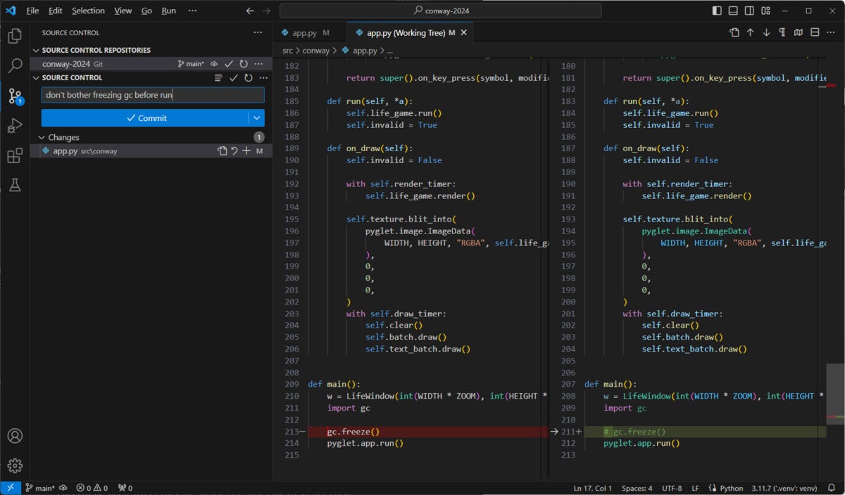 VS Code's default source control interface.