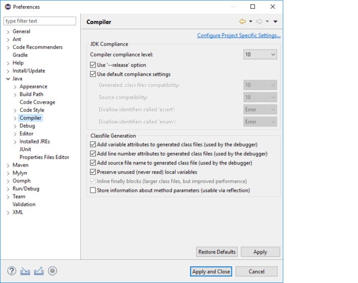 JDK options in Eclipse.